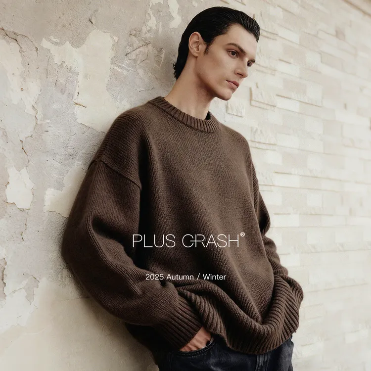 PLUS CRASH冬季新款羊毛混纺高级粗针保暖针织衫男女慵懒圆领毛衣