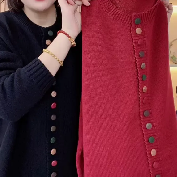 今年流行设计长袖女棉线针织开衫女春款2025休闲百搭宽松毛衣外套