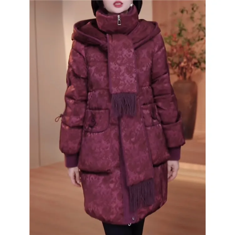 高级暗纹提花段宽松大码棉服外套女冬季2025新款加厚保暖棉衣棉袄