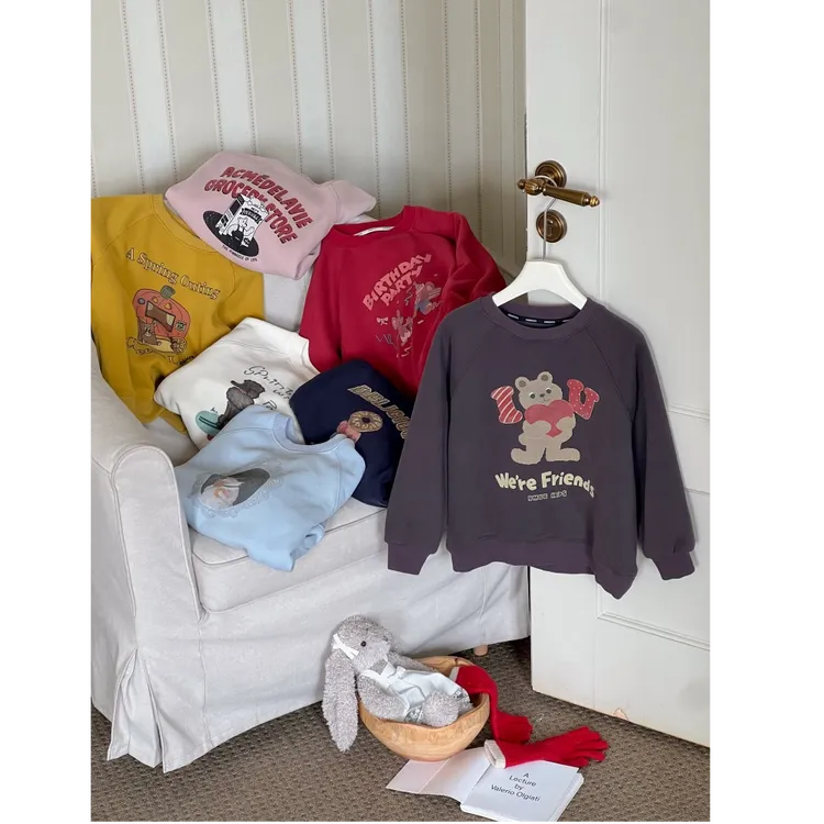 【依妈家】儿童冬可爱卡通奥粒绒卫衣男女童圆领保暖上衣男童25H047