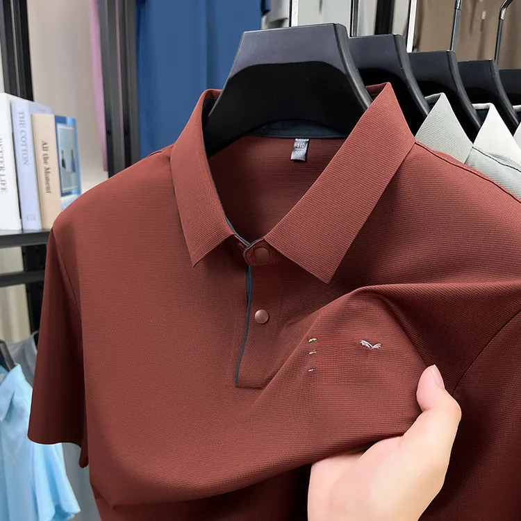 奥莱撤柜】轻奢刺绣鸟夏商务男士透气Polo衫短袖t恤翻领冰丝半袖