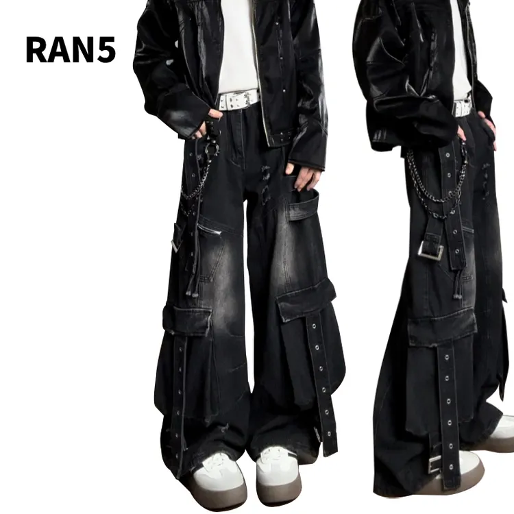 SUNBURST高街比例版本秋冬美式重工多口袋工装宽松阔腿牛仔裤加厚