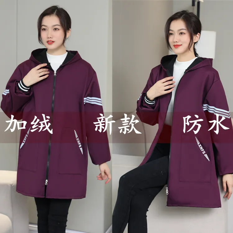 带帽罩衣新款防水防油加绒成人冬季女士长袖工作服反穿衣护衣围裙