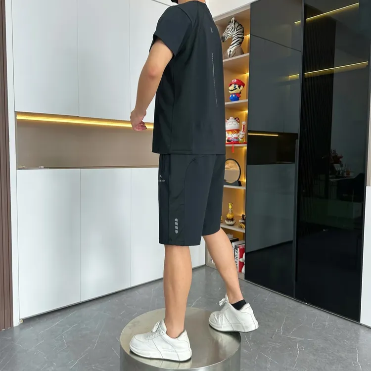 【明哲男装】男夏季超薄呼吸网眼套装运动休闲透气百搭速干两件套