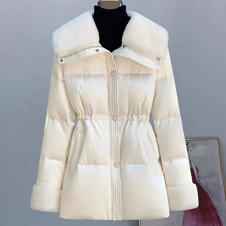 〈纪朵研〉1593气质大毛领中长款收腰显瘦外套