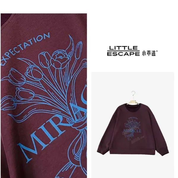 小乖逃休闲舒适紫色卫衣秋冬EX字母卫衣紫色花瓣MI图标潮流M9318