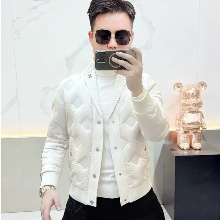 男士轻薄羽绒服2026冬季新款欧货针织拼接百搭帅气修身白鸭绒外套