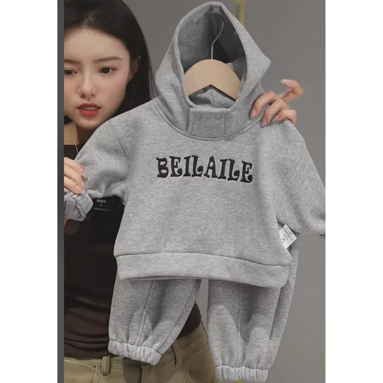 8.26新品【绣花字母卫衣连帽套装】婴儿衣服男童卫衣秋冬小童软壳