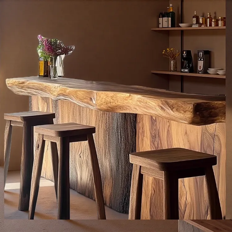 侘寂风实木吧台桌原木民宿接待高端奶茶店大堂复古茶楼酒店收银台