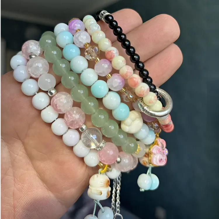 琉璃手链 2条装琉璃手链日韩系彩色绿色手链星座生肖寓意蝴蝶银色