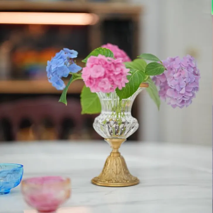 【奇居铜饰】轻奢黄铜配玻璃高脚花瓶桌面摆件#GY