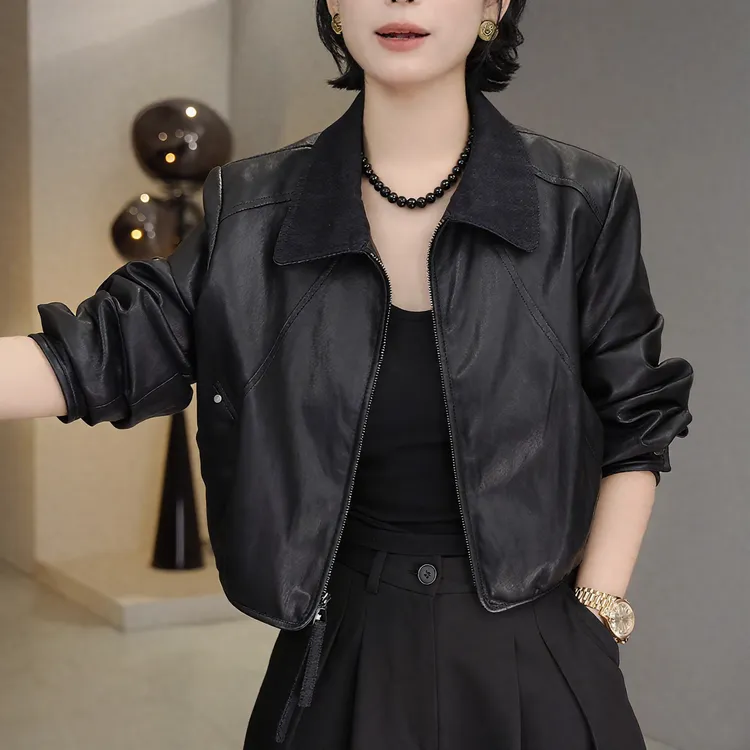复古百搭时尚休闲短款长袖皮衣女2025新款别致小众设计感夹克外套