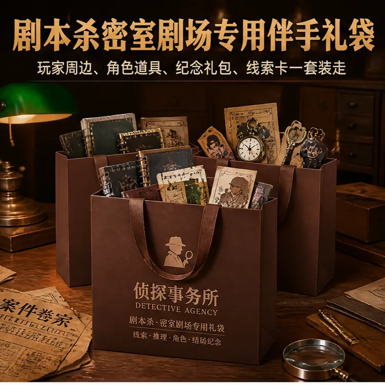 咖色手提纸袋定制logo剧本杀密室包装袋桌游周边礼品打包袋子GW8商品图