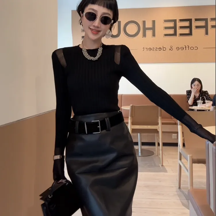 XIAOBAI纯色宽松型黑色显瘦秋季修身打底T恤