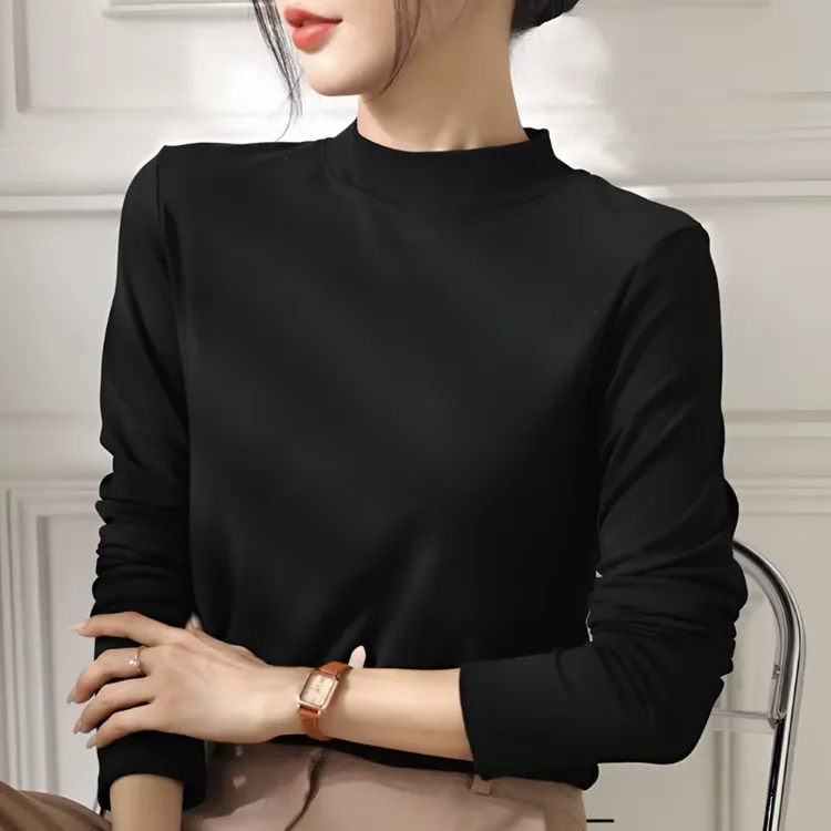 秋冬新款半高领打底衫高弹力内搭百搭纯色时尚显瘦长袖女t恤上衣