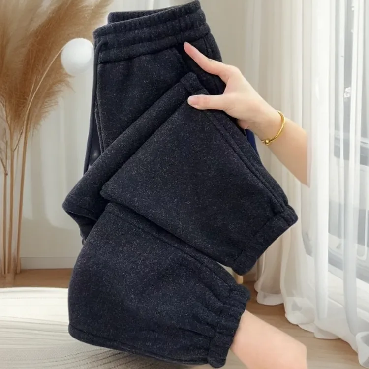 2025秋冬新款小个子加绒加厚九分休闲裤时尚百搭显瘦黑色哈伦裤女