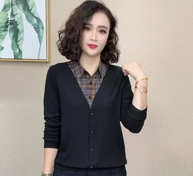 2025秋季新款气质洋气时尚百搭显瘦假两件女士打底衫#710849