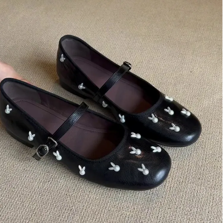 绝美法式单鞋小兔子玛丽珍鞋浅口软皮平底鞋芭蕾舞鞋晚晚风小皮鞋