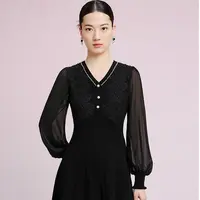 【晨粉专享价】千金名媛蕾丝灯笼袖针织洋装长袖高级感收腰连衣裙