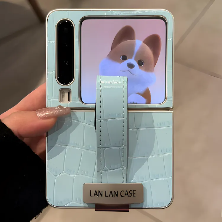 适用华为purax手机壳韩系简约鳄鱼皮纹腕带阔折叠防摔小米mixflip