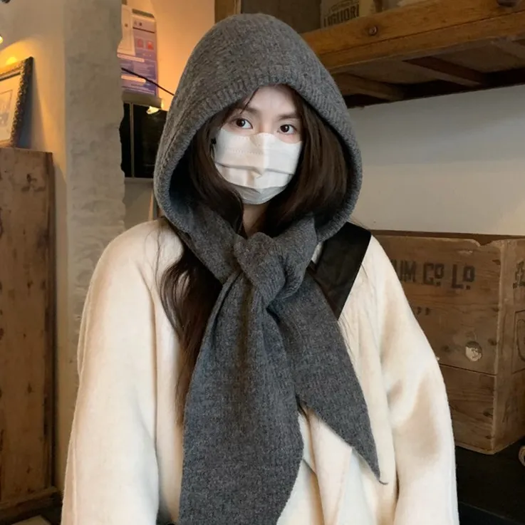 韩系ins帽子围巾一体保暖针织帽女冬季护耳巴拉克拉法帽毛线帽男