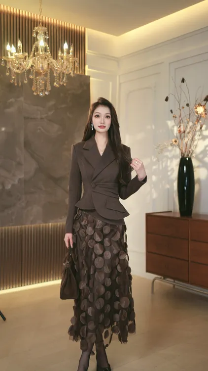 罗曼定制  原创设计时尚设计师法式复古西装套装女气质收腰修身