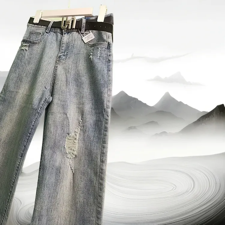 牛仔裤春夏宽松时尚牛仔直筒牛仔直筒水洗复古