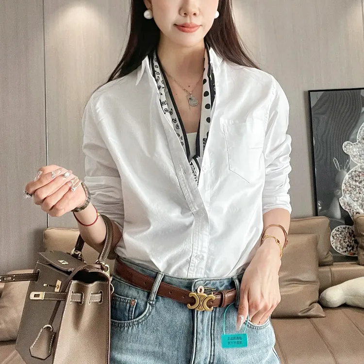 长袖翻领不起球休闲白色打底百搭春衬衫纯棉衬衣宽松白色衬衫