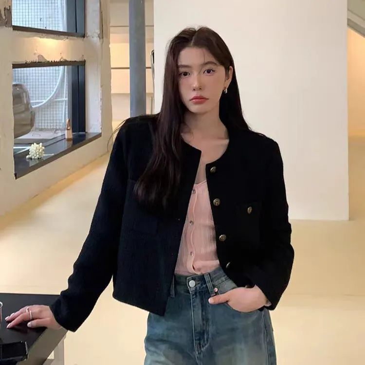 法式黑色春秋款小香风外套2025气质高级宽松新款短款百搭上衣