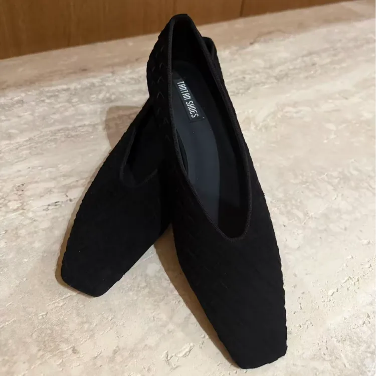 TANTAN 休闲气质百搭时尚方头编织格子单鞋2962