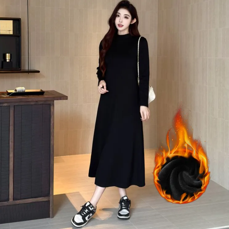 【现货+送运费险半高领长款显瘦配大衣打底连衣裙女生韩系ins衣服