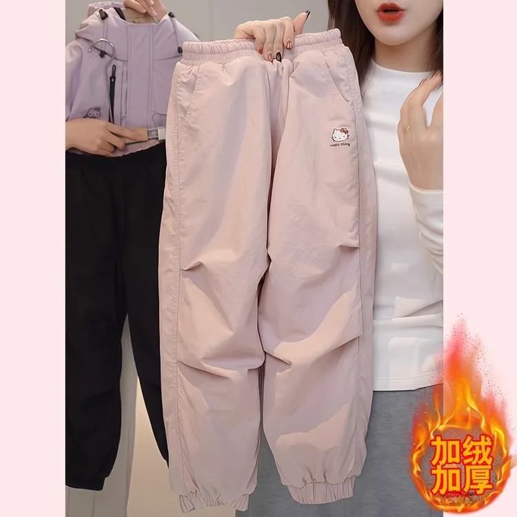 女童加绒软壳冲锋裤2025秋冬款儿童束脚保暖裤加厚户外登山裤防水