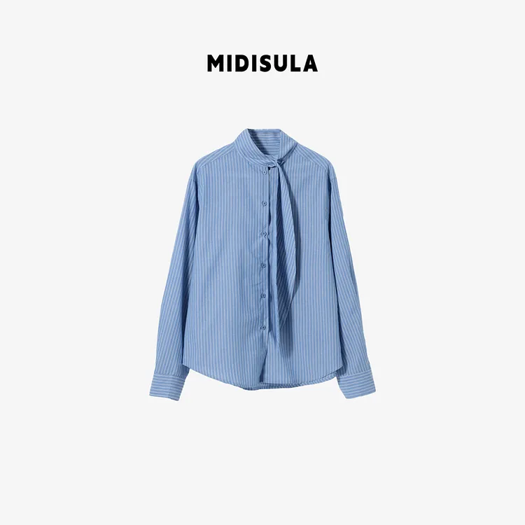 MDSL·韩国时尚洋气轻奢飘带设计宽松叠穿长袖衬衫#02590