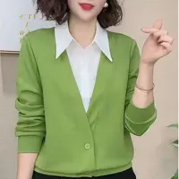 2109-百搭假两件上衣长袖通勤翻领衬衫洋气上衣