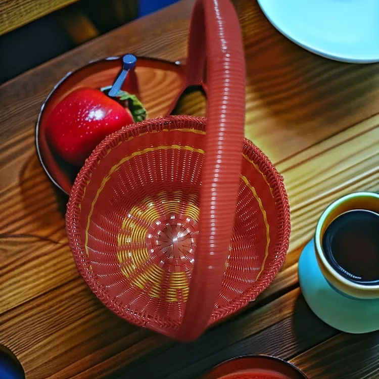 中国红无底座创意买菜收纳盒储物纯手工菜篮子高50cm/23cm