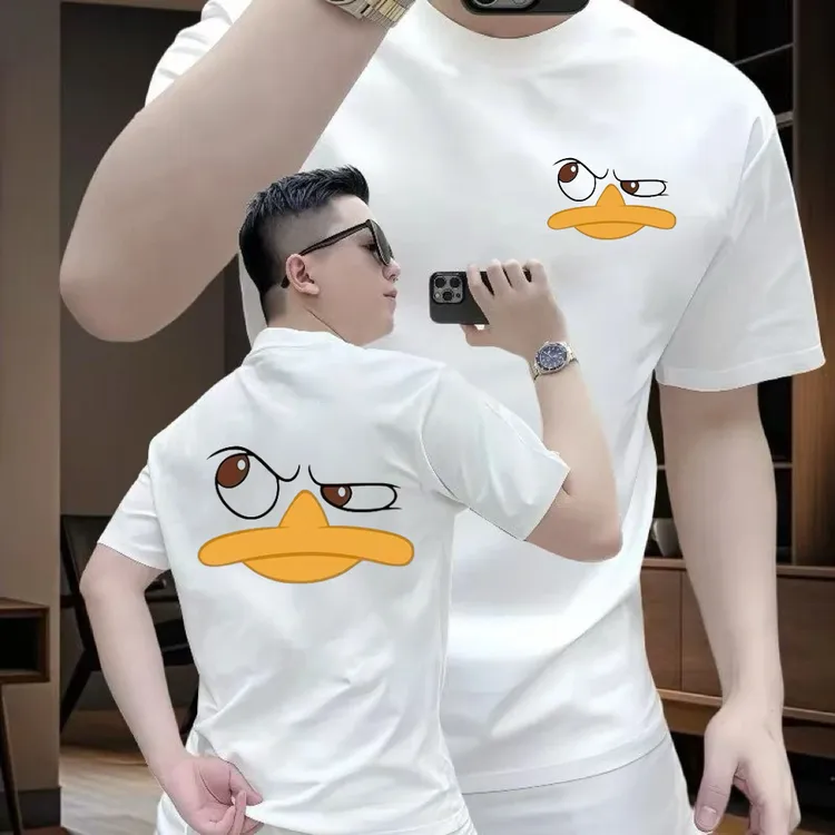 美式痞帅重磅纯棉短袖T恤-皱眉鸭青年男女款潮牌街头宽松圆领上衣