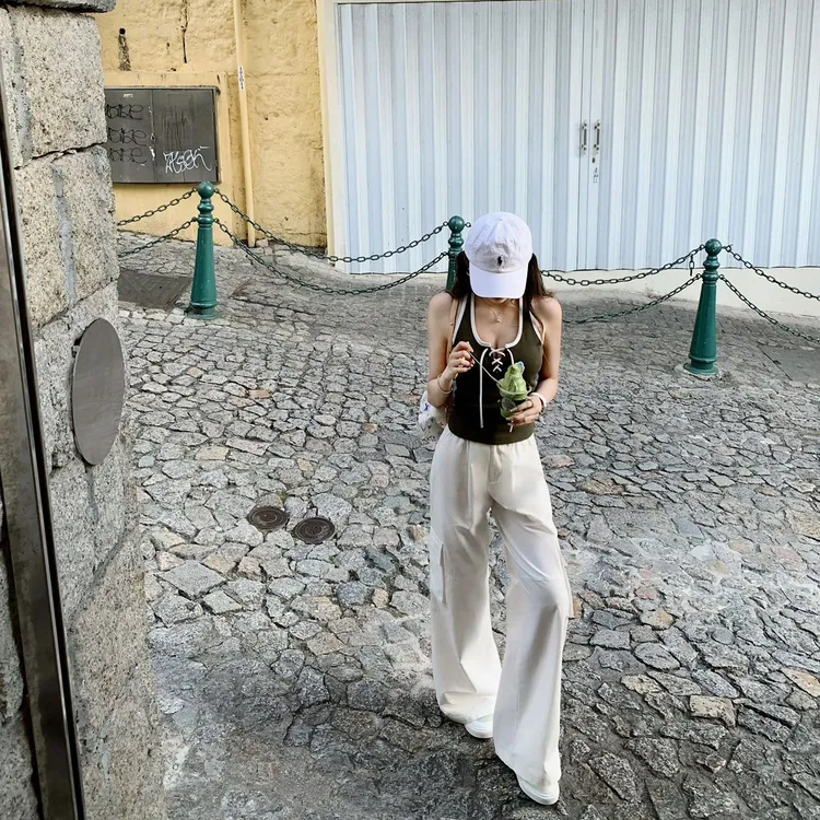 高腰气质修身设计感夏季常规休闲白色长裤显瘦休闲裤直筒时尚百搭