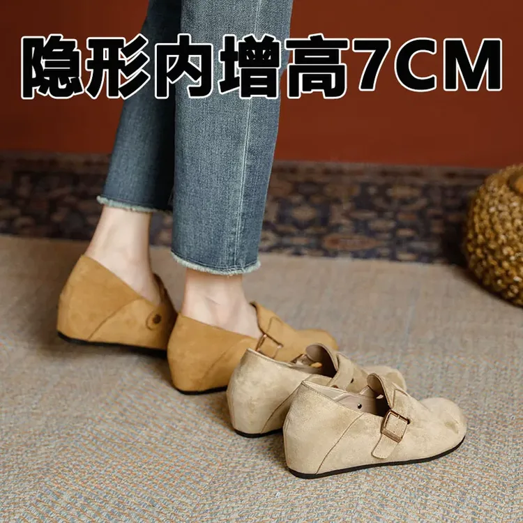 7cm内增高真皮全包软底勃肯鞋女外穿2025秋冬新款小个子加绒单鞋