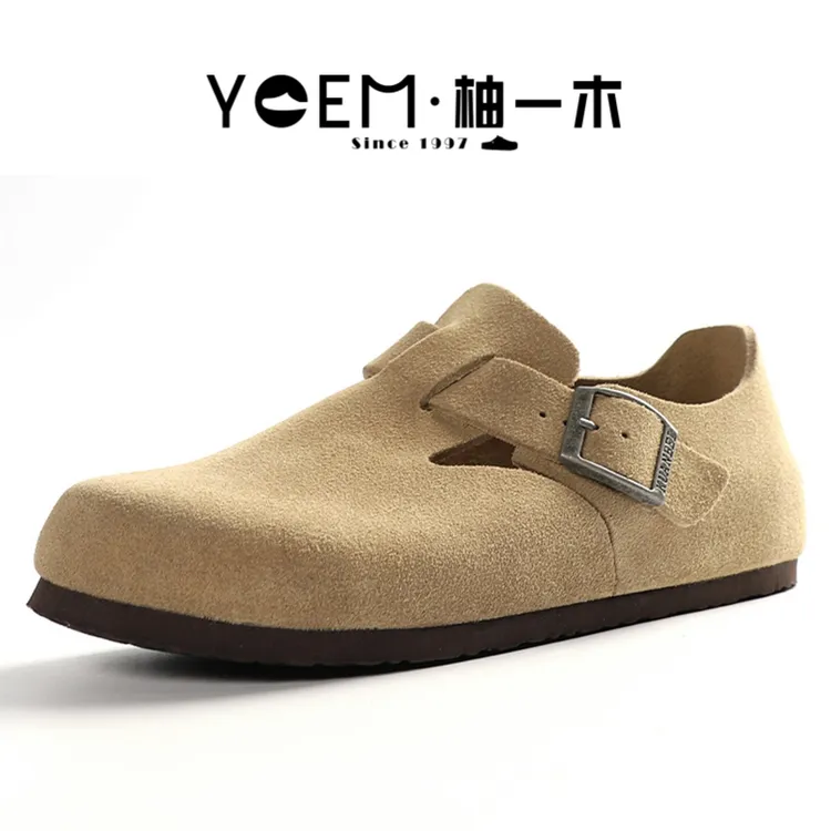 柚一木包头软木鞋勃肯男女同款百搭真皮复古绒皮面全包休闲鞋6361