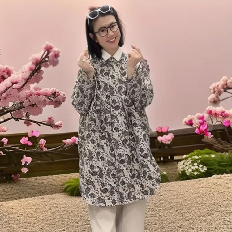 新思维秋冬新款黑咖腰果花立领外套洋气减龄百搭气质高雅舒适时尚