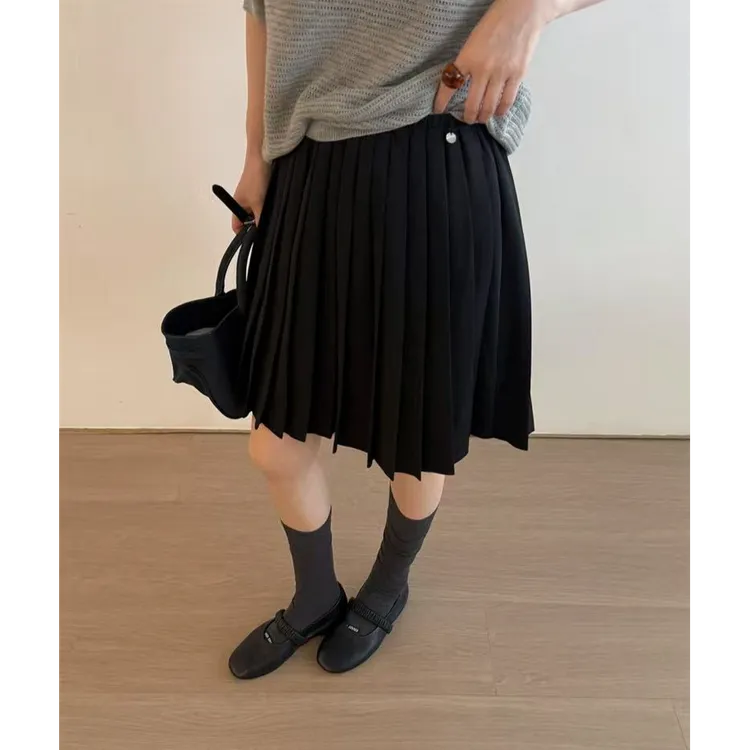 韩系百褶松紧腰半身裙秋季新款高腰气质百搭显瘦减龄防走光短裙女