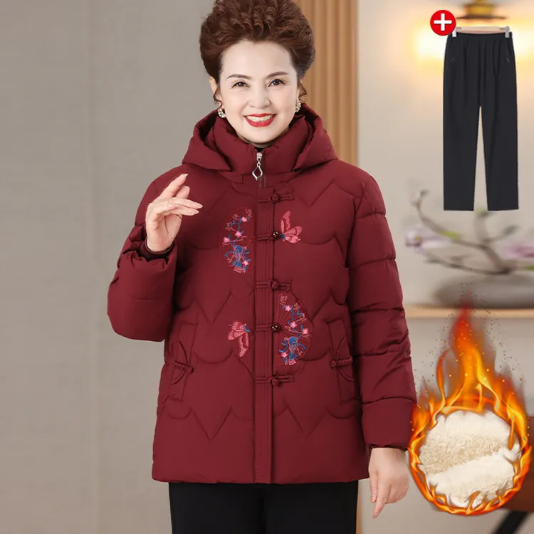 老年人冬装棉服女老太太棉袄奶奶加厚棉衣妈妈装连帽外套老人衣服