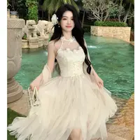 【糖糖】大码春季法式重工绣花亮片网纱浪漫多层网纱不规则摆连衣裙