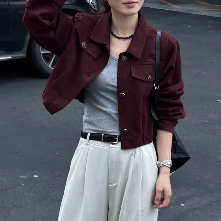 欧货小个子牛仔外套女短款2026年秋季韩系显瘦宽松休闲翻领牛仔衣商品图