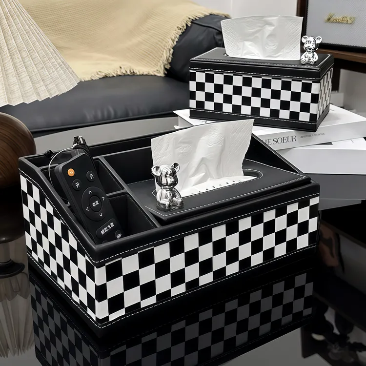 皮革纸巾盒客厅高档抽纸盒多功能家用创意茶几遥控器餐巾纸收纳盒