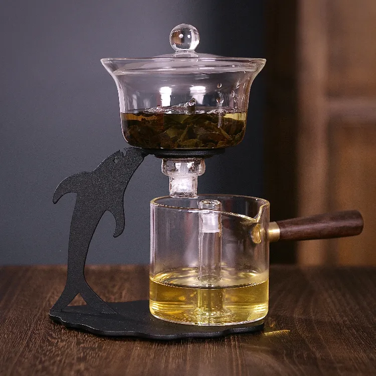 海豚创意玻璃懒人磁吸全自动盖碗功夫茶杯套装家用简约泡茶壶J48