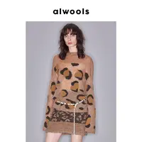 ALWOOLS2025秋冬新品豹纹撞色嵌花针织套头衫