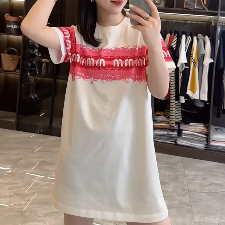 25夏季新款短袖印花休闲百搭圆领T恤欧美风通勤时尚显瘦街头上衣