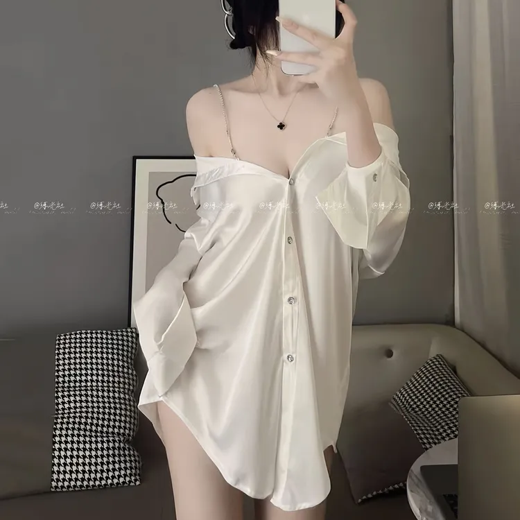 缚光社惹火衬衫（不透版）夏季大码纯欲缎面冰丝薄款可外穿显瘦睡衣