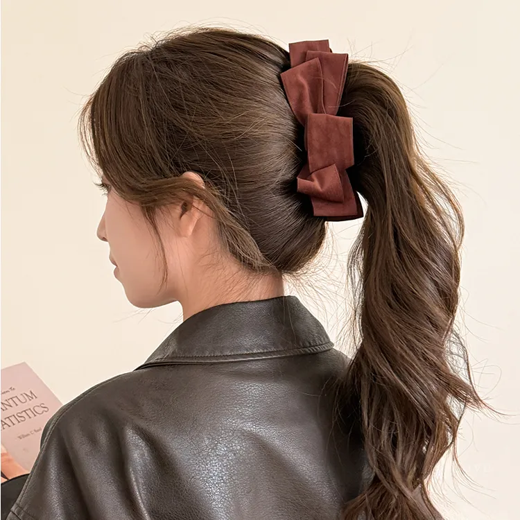 黑色麂皮绒蝴蝶结发夹2025新款高端后脑勺盘发香蕉夹发抓夹子头饰